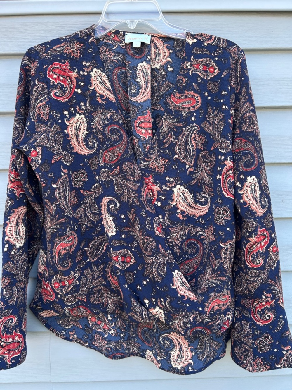 Paisley V-Neck Navy Blouse